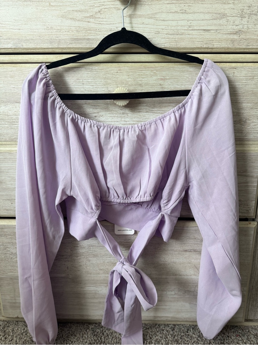 Boutique Off-Shoulder Lavender Tie-Back Crop Top - Women